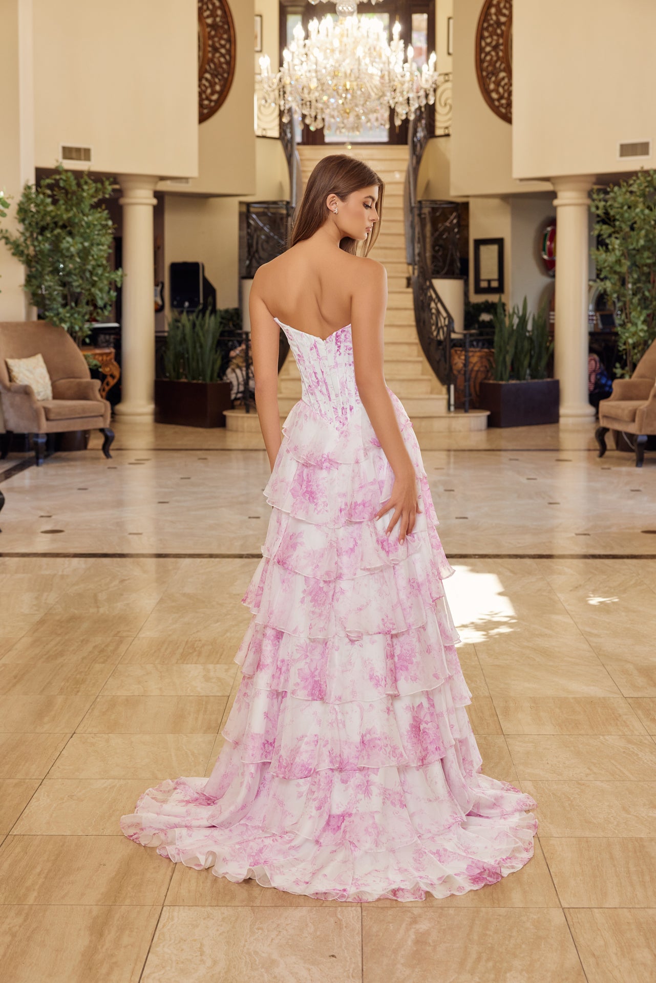 NOX26-A1752 STRAPLESS RUFFLE A LINE GOWN WITH BEADED SWEETHEART NECKLINE