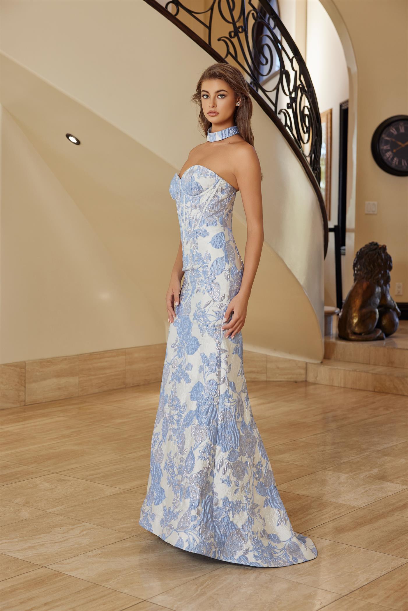 NOX26-T1922 LONG STRAPLESS GOWN TRUMPET SILHOUETTE MATCHING CHOKER