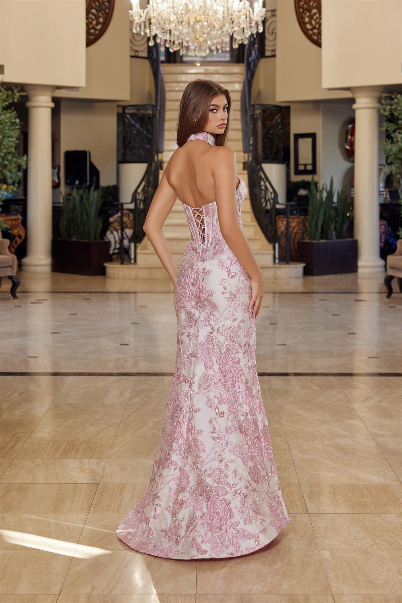 NOX26-T1922 LONG STRAPLESS GOWN TRUMPET SILHOUETTE MATCHING CHOKER