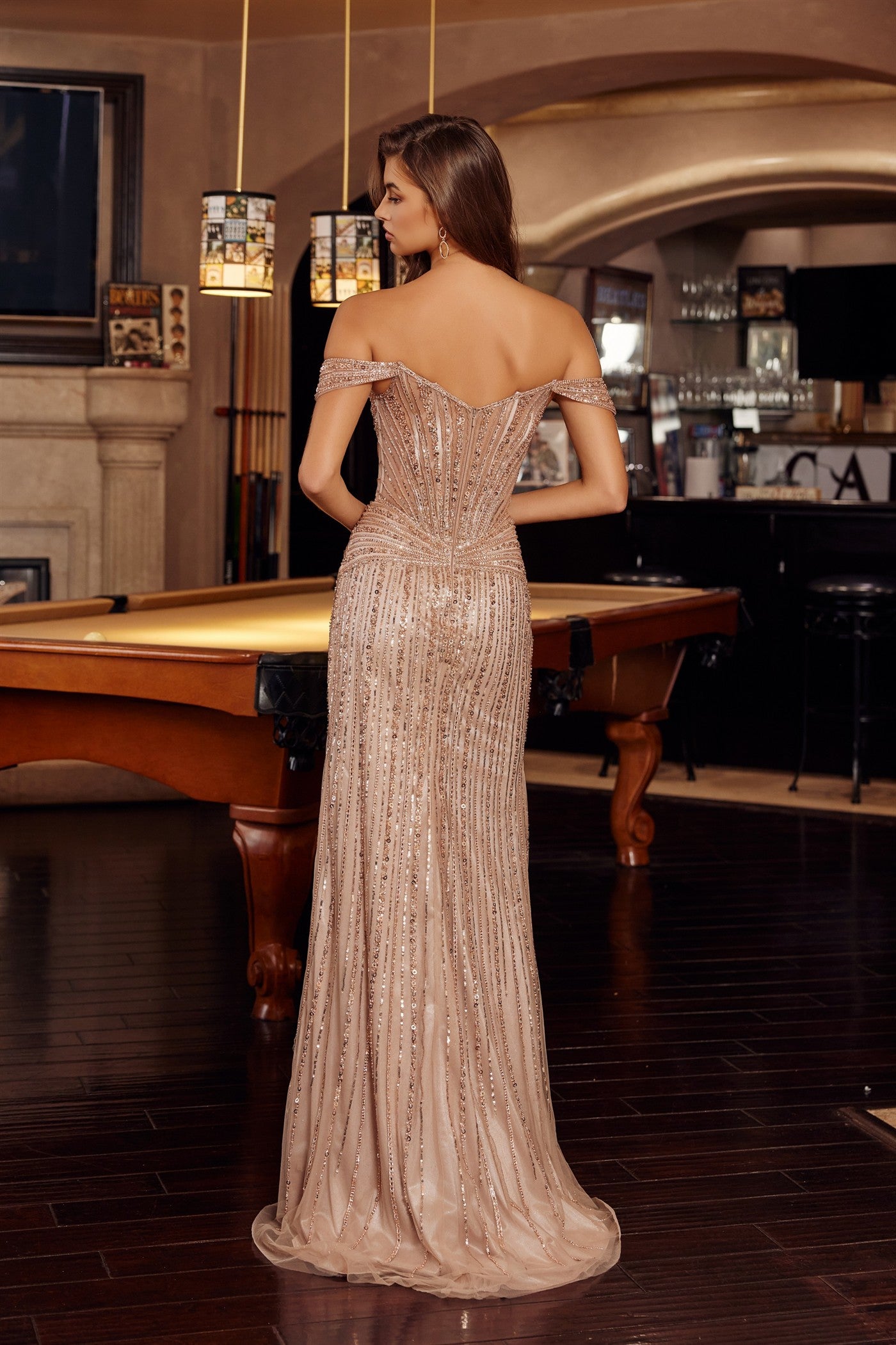 NOX26-F1728 STUNNING FULL SEQUINED BEADED APPLIQUE V NECKILINE