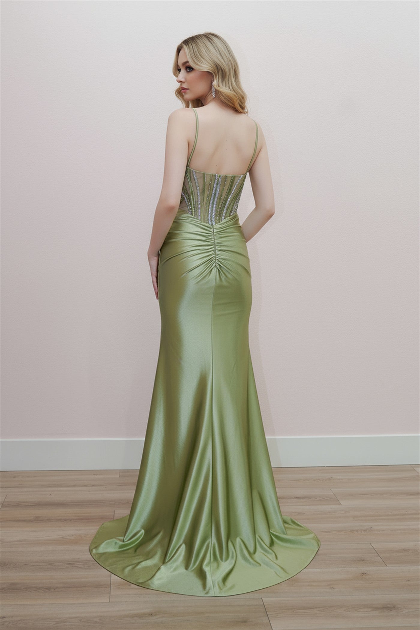 NOX26-K1734 SHINY SATIN FIT AND FLARE SEMI SWEETHEART BUSTLINE