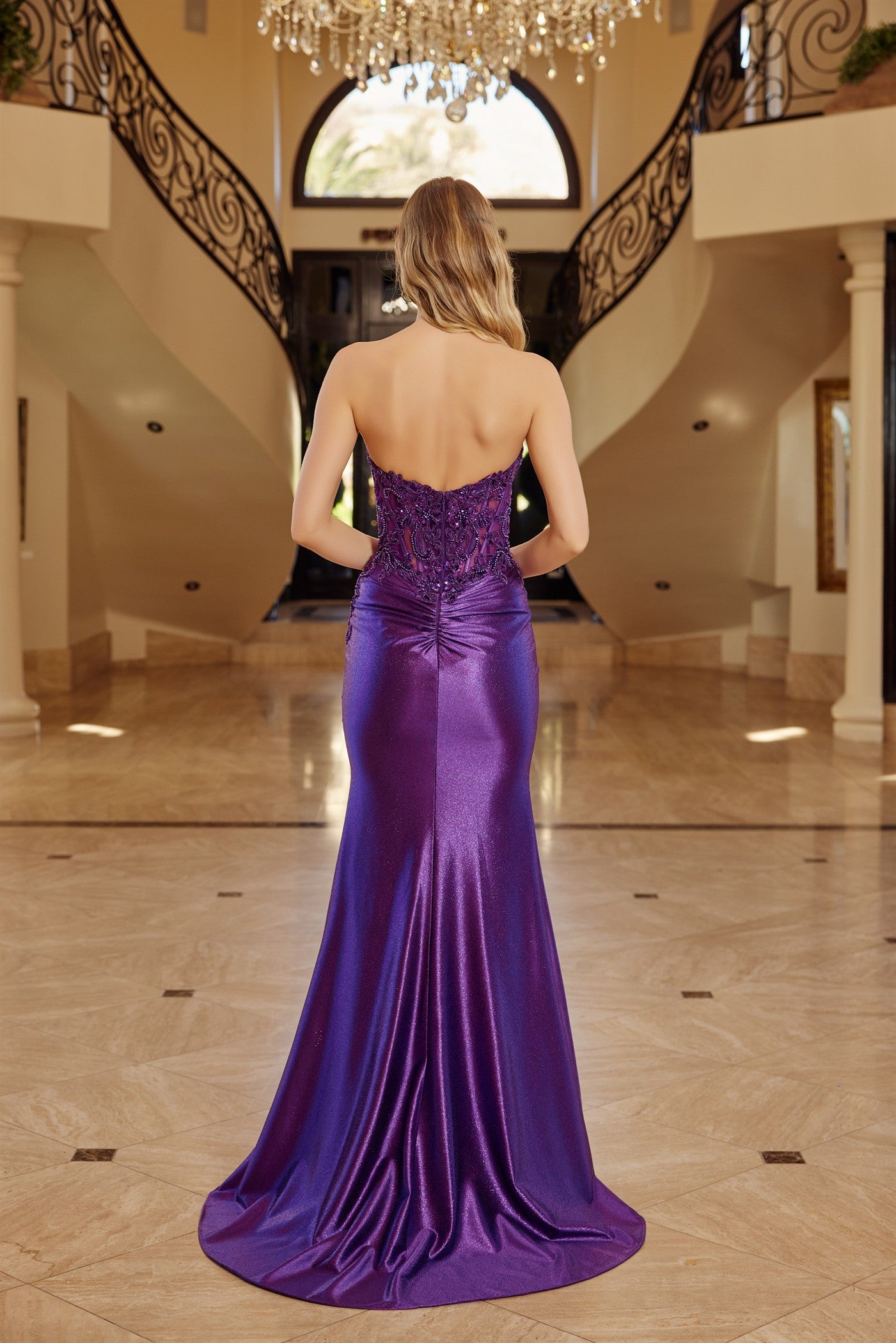NOX26-E1907 STRAPLESS V NECKLINE BEADING APPLIQUE BODICE