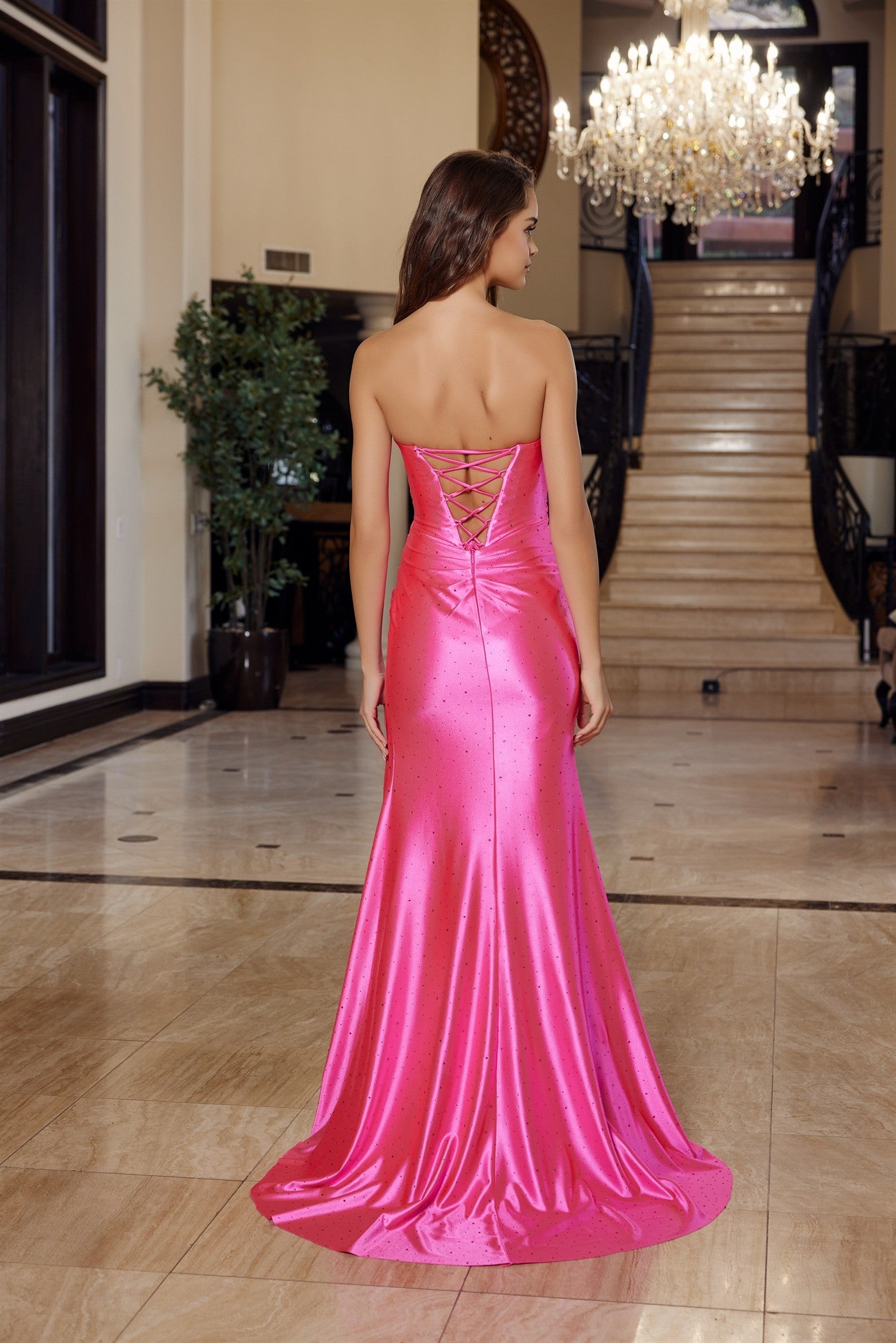 NOX26-M1756 SEMI SWEETHEART STRAPLESS SHINY SATIN SILVER STONES BUSTLINE