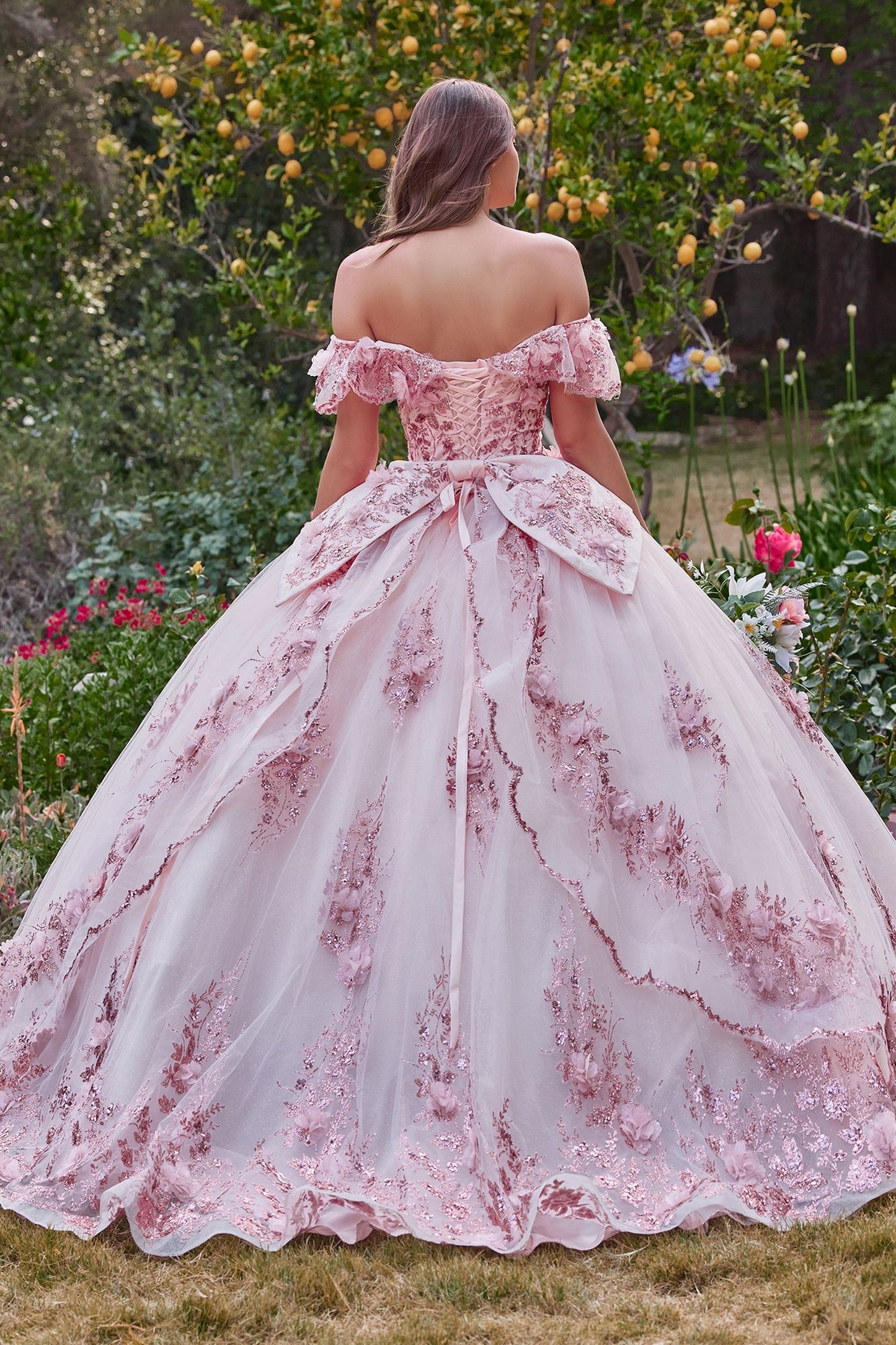 CD24-15701 FLORAL OFF THE SHOULDER QUINCE BALL GOWN