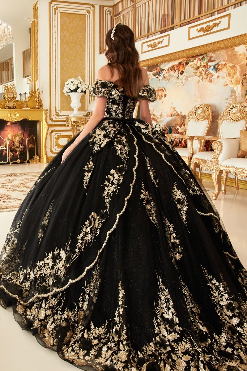 CD24-15701 FLORAL OFF THE SHOULDER QUINCE BALL GOWN