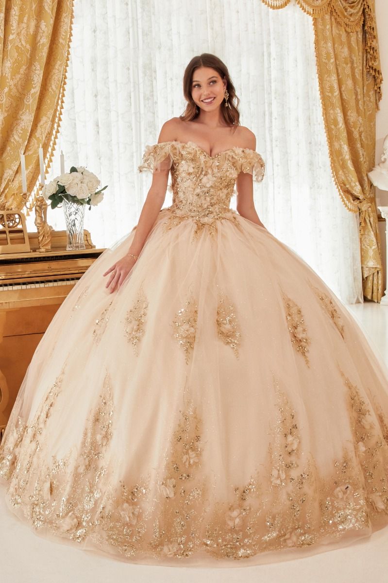 CD24-15701 FLORAL OFF THE SHOULDER QUINCE BALL GOWN