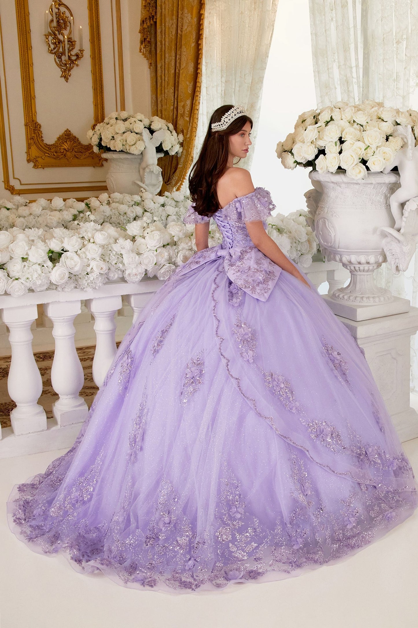 CD24-15701 FLORAL OFF THE SHOULDER QUINCE BALL GOWN