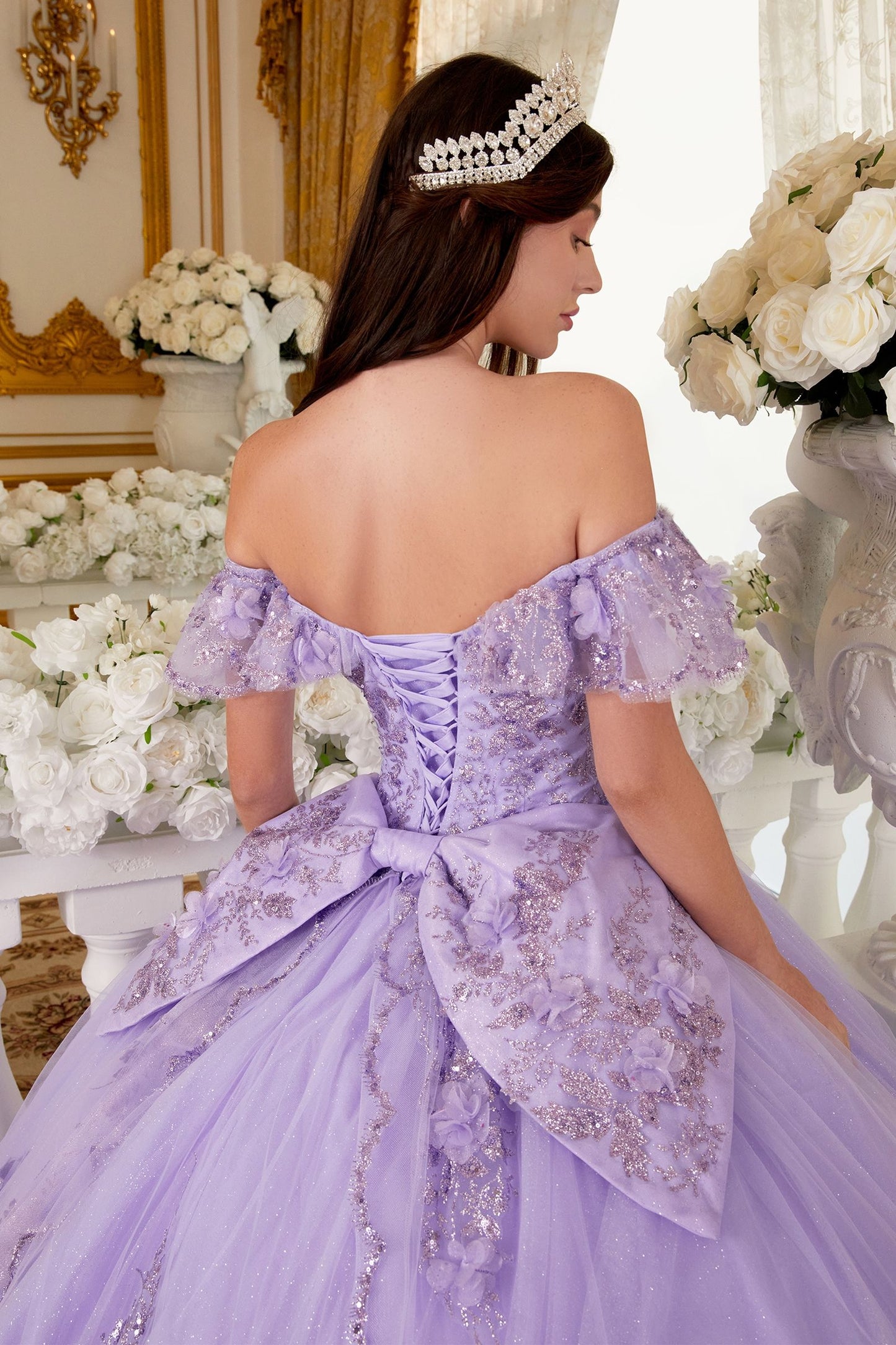 CD24-15701 FLORAL OFF THE SHOULDER QUINCE BALL GOWN