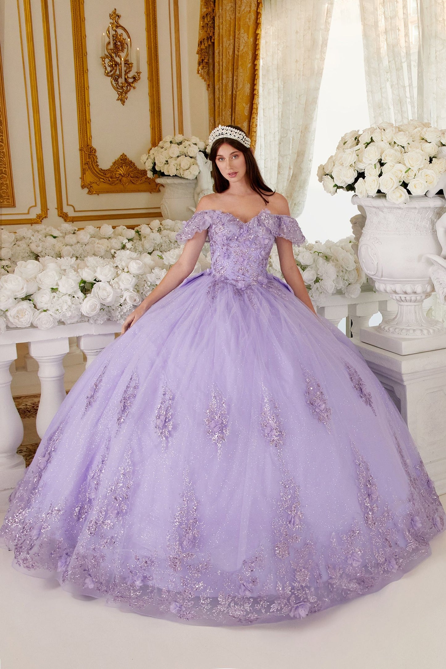 CD24-15701 FLORAL OFF THE SHOULDER QUINCE BALL GOWN