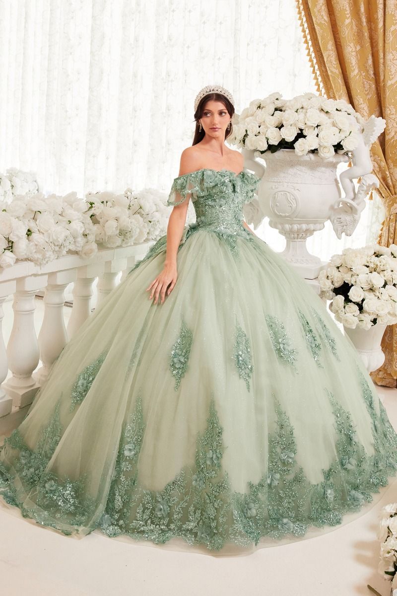 CD24-15701 FLORAL OFF THE SHOULDER QUINCE BALL GOWN