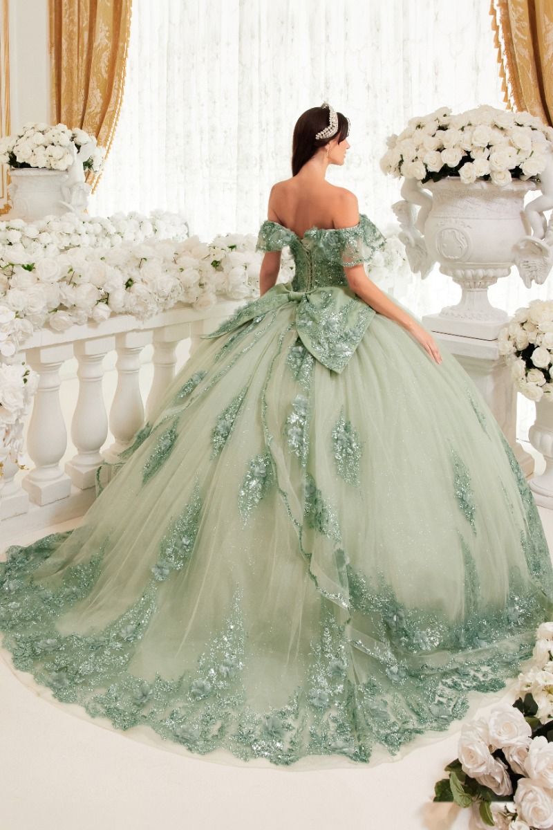 CD24-15701 FLORAL OFF THE SHOULDER QUINCE BALL GOWN