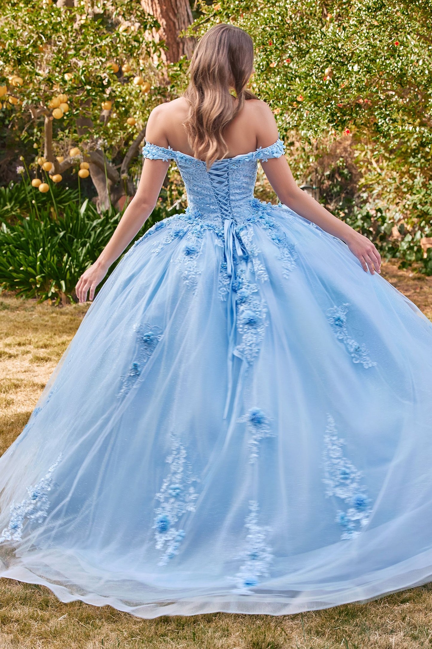 CD24-15702 OFF THE SHOULDER FLORAL QUINCE BALL GOWN