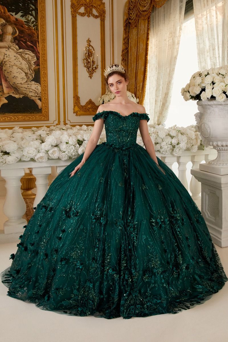 CD24-15704 OFF THE SHOULDER QIUNCEANERA FLORAL BALL GOWN