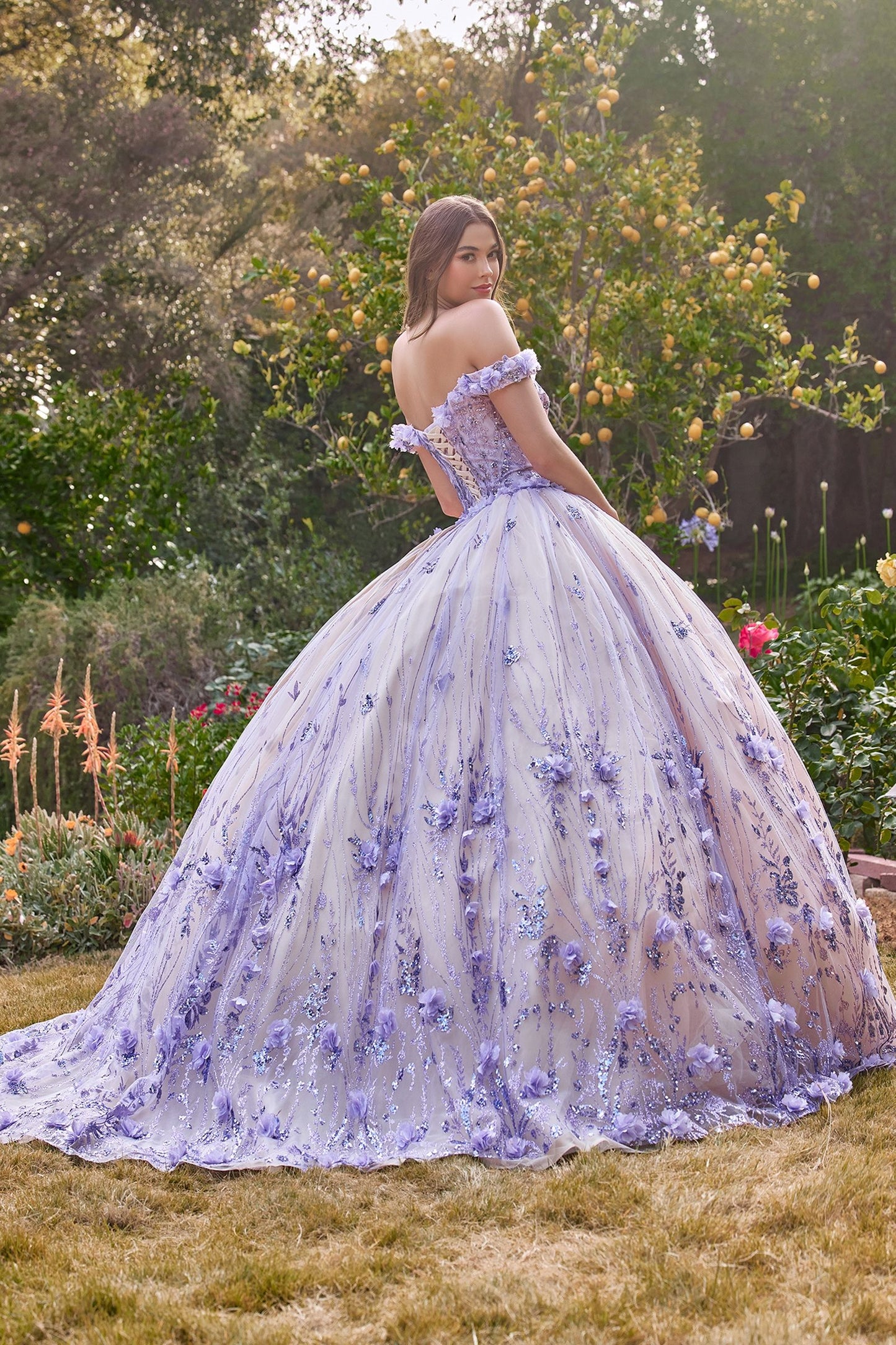 CD24-15704 OFF THE SHOULDER QIUNCEANERA FLORAL BALL GOWN