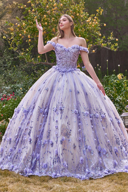 CD24-15704 OFF THE SHOULDER QIUNCEANERA FLORAL BALL GOWN