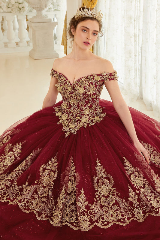 CD24-15705 LAYERED LACE QUINCEANERA BALL GOWN