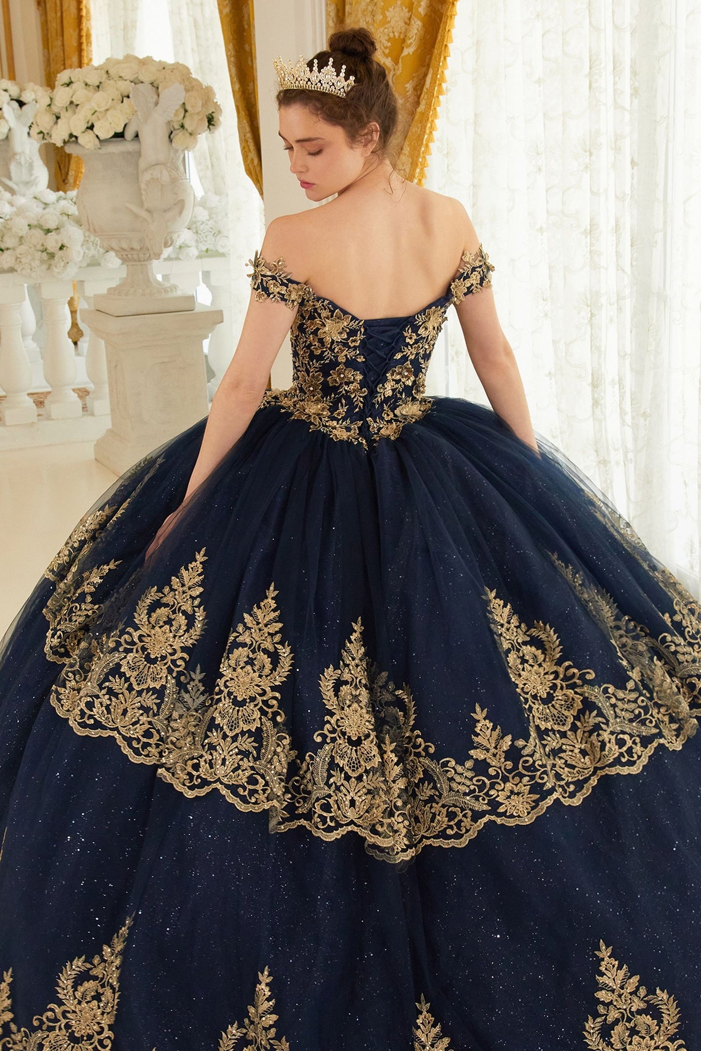 CD24-15705 LAYERED LACE QUINCEANERA BALL GOWN