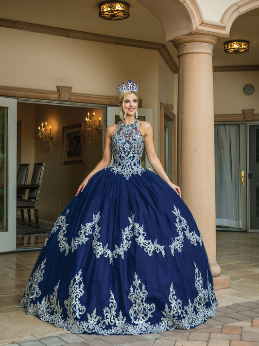 DQ25-1607 EMBROIDERED SWEETHEART NECKLINE BALL GOWN WITH CRYSTAL ACCENTS
