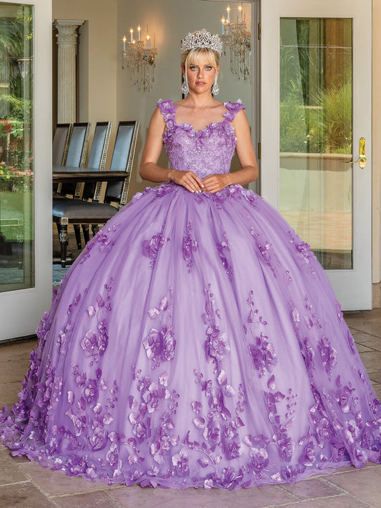DQ25-1613 OFF-THE-SHOULDER BALL GOWN WITH FLORAL APPLIQUES