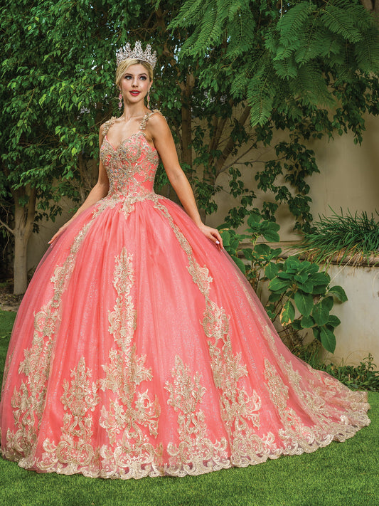 DQ25-1629 HALTER NECK BALL GOWN WITH EMBROIDERED LACE APPLIQUES