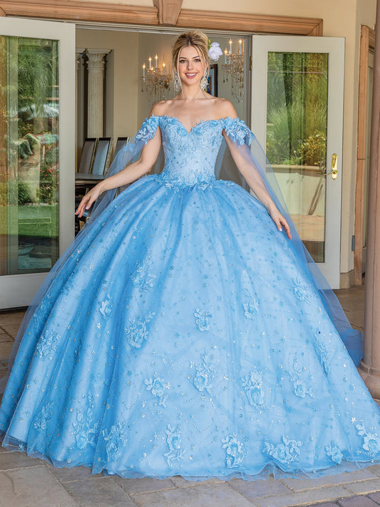 DQ25-1660 OFF-THE-SHOULDER BALLGOWN WITH FLORAL EMBROIDERY AND BEADED ACCENTS