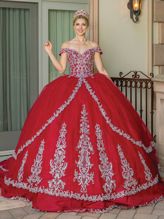 DQ25-1662 OFF-THE-SHOULDER BALLGOWN WITH BEADED LACE EMBELLISHMENTS