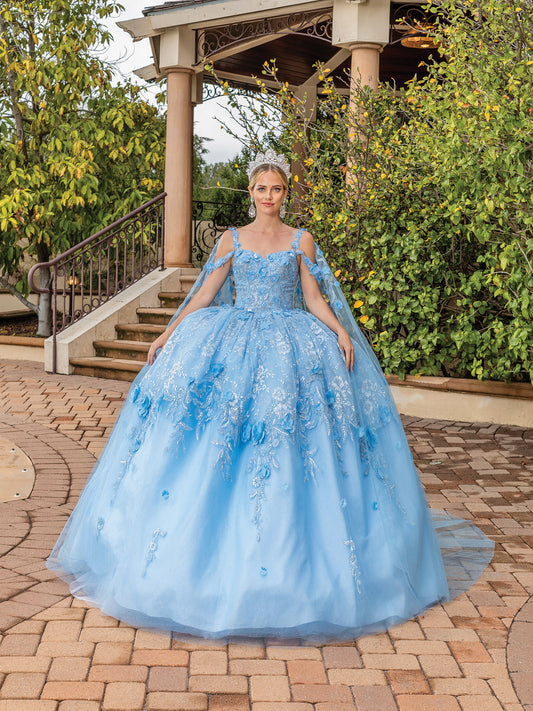 DQ25-1664 CAP SLEEVE BALL GOWN WITH EMBELLISHED BODICE