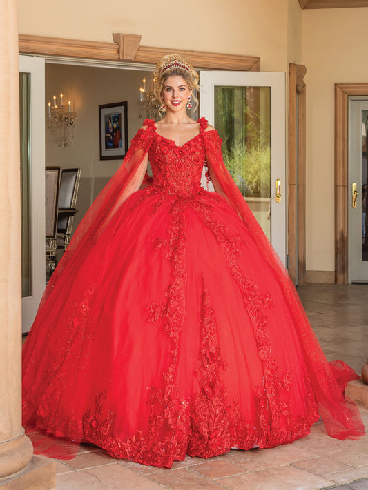 DQ25-1678 SLEEVELESS BEADED BODICE BALLGOWN WITH EMBROIDERED LACE APPLIQUES