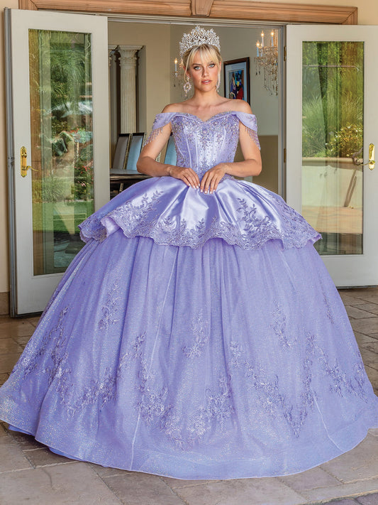 DQ25-1679 OFF-THE-SHOULDER BALL GOWN WITH GLITTER TULLE