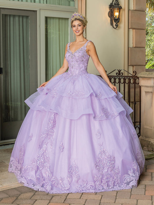 DQ25-1686 SLEEVELESS TIERED SKIRT BALLGOWN WITH EMBROIDERED BODICE