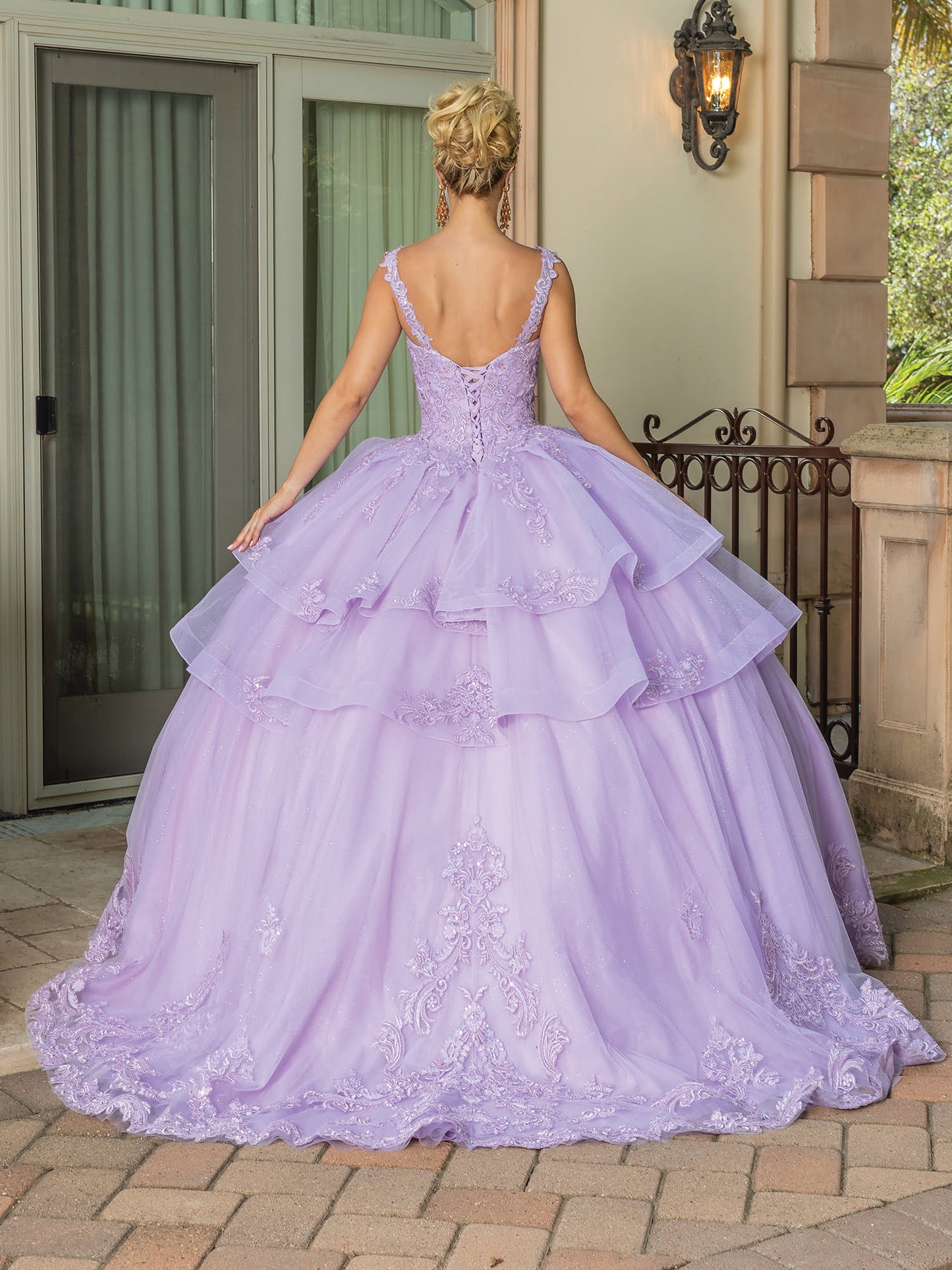 DQ25-1686 SLEEVELESS TIERED SKIRT BALLGOWN WITH EMBROIDERED BODICE