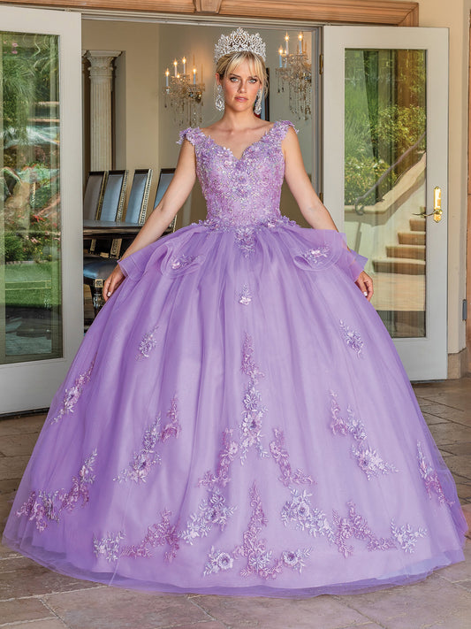 DQ25-1690 LAVISH TULLE BALL GOWN WITH FLORAL APPLIQUES