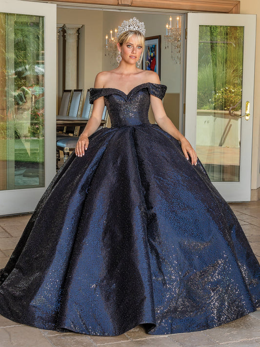 DQ25-1700 OFF-SHOULDER GLITTERING BALL GOWN