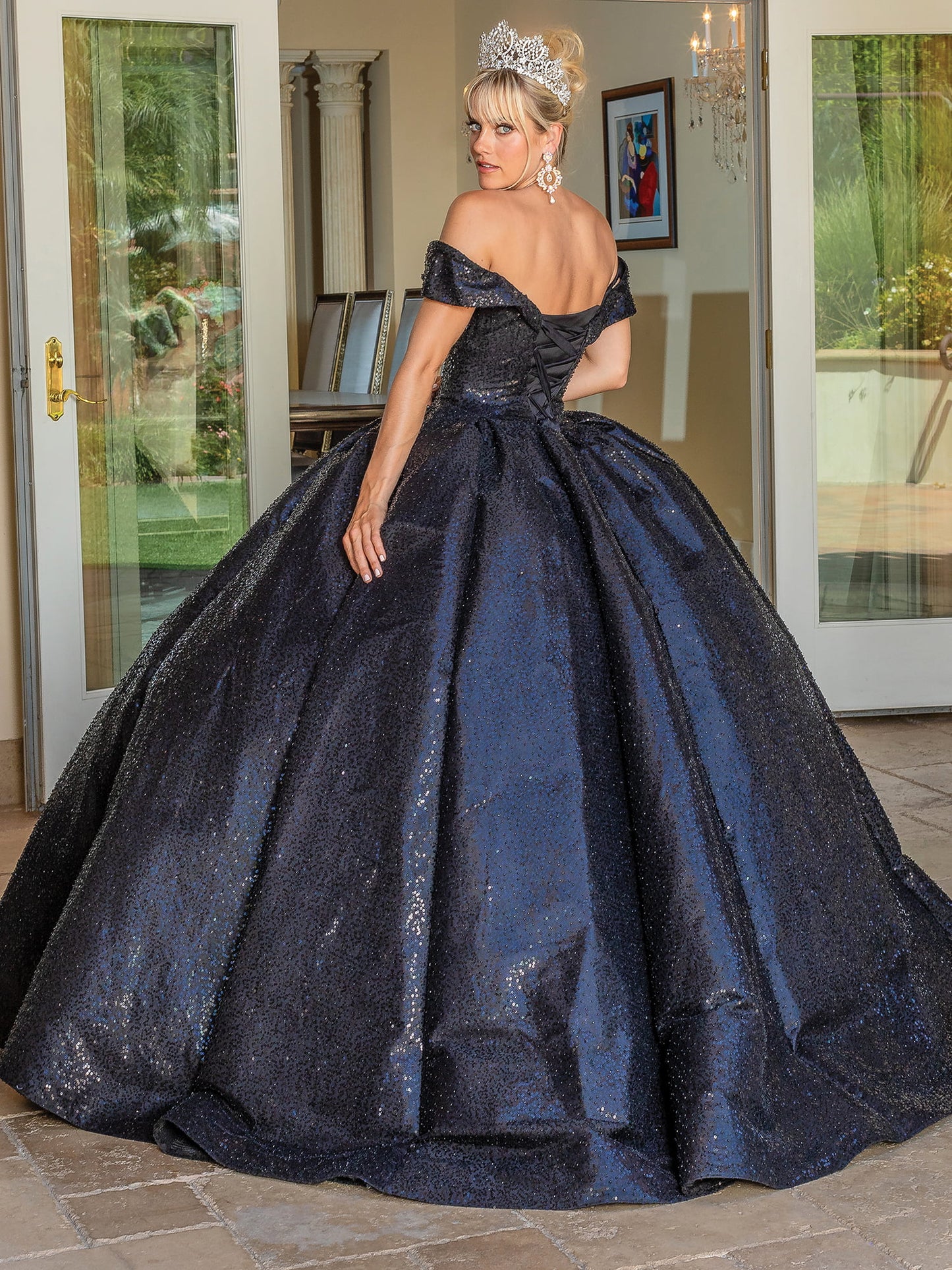 DQ25-1700 OFF-SHOULDER GLITTERING BALL GOWN