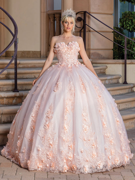 DQ25-1705 STRAPLESS FLORAL EMBELLISHED BALLGOWN