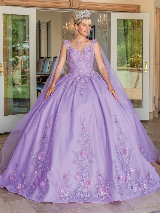 DQ25-1716 ELEGANT TULLE BALL GOWN WITH BEADED LACE APPLIQUES, SHEER SLEEVES