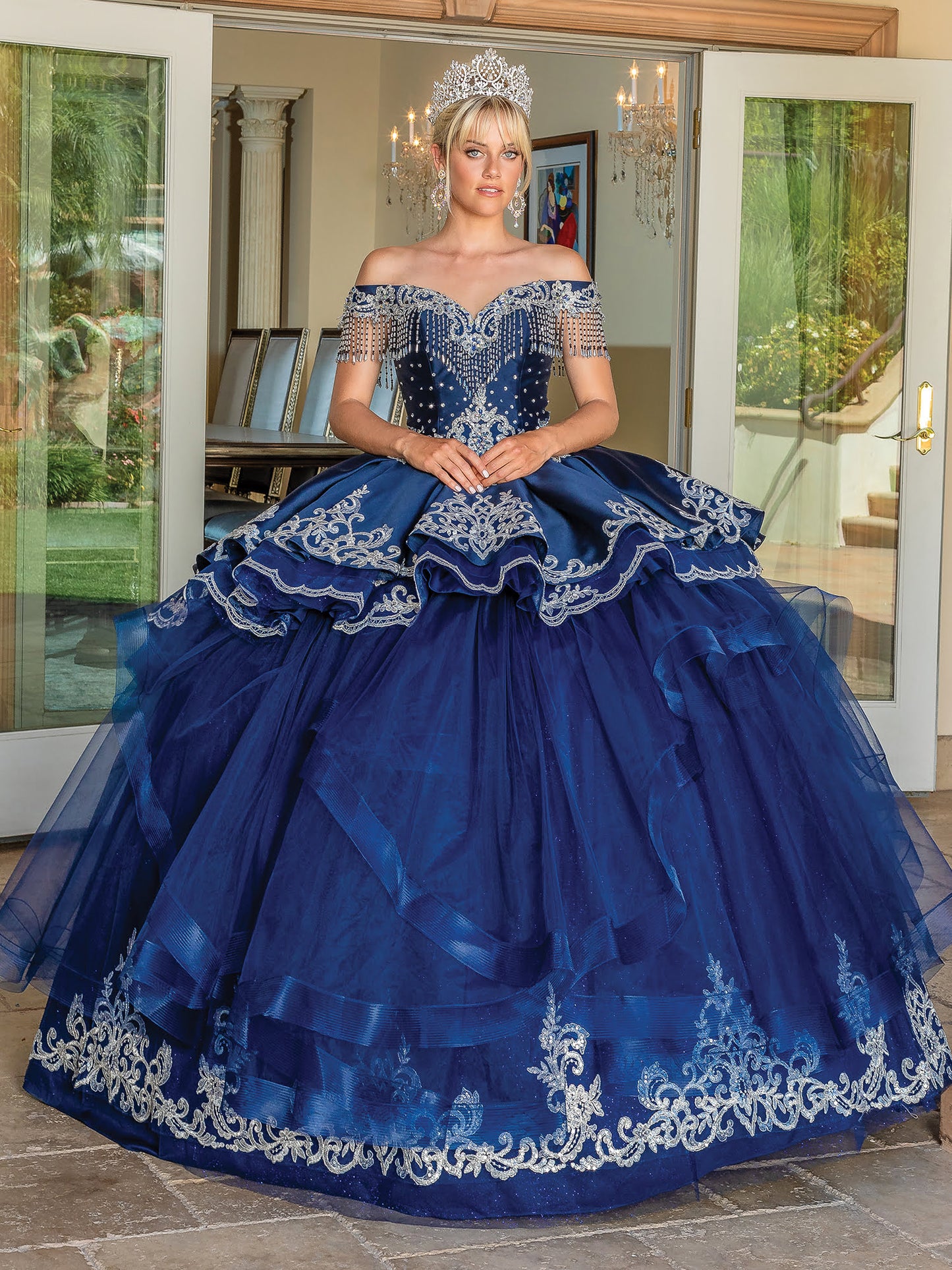 DQ25-1724 OFF-THE-SHOULDER BEADED BODICE BALLGOWN