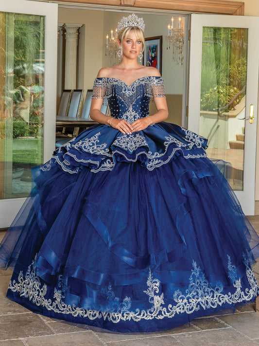 DQ25-1724 OFF-THE-SHOULDER BEADED BODICE BALLGOWN