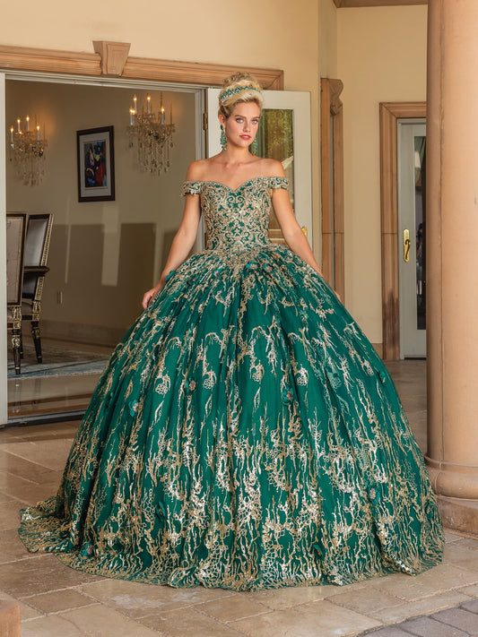 DQ25-1742 EMBROIDERED SWEETHEART NECKLINE BALLGOWN WITH LACE APPLIQUE