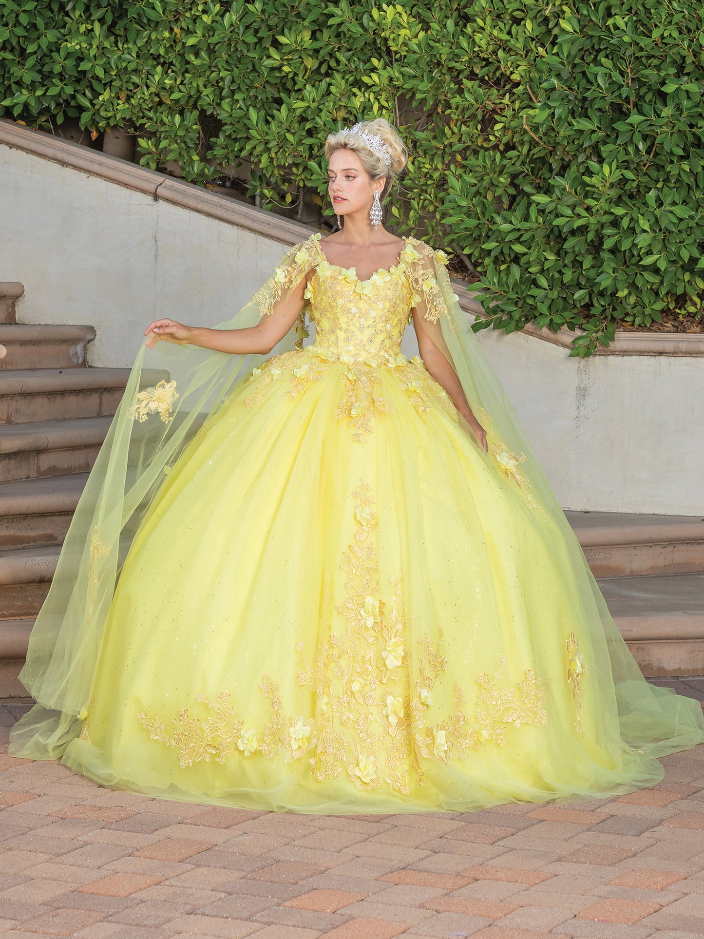 DQ25-1745 CAP SLEEVE FLORAL EMBELLISHED GOWN WITH SHEER OVERLAY