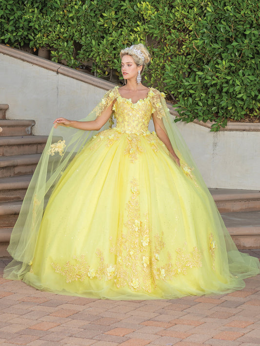 DQ25-1745 CAP SLEEVE FLORAL EMBELLISHED GOWN WITH SHEER OVERLAY