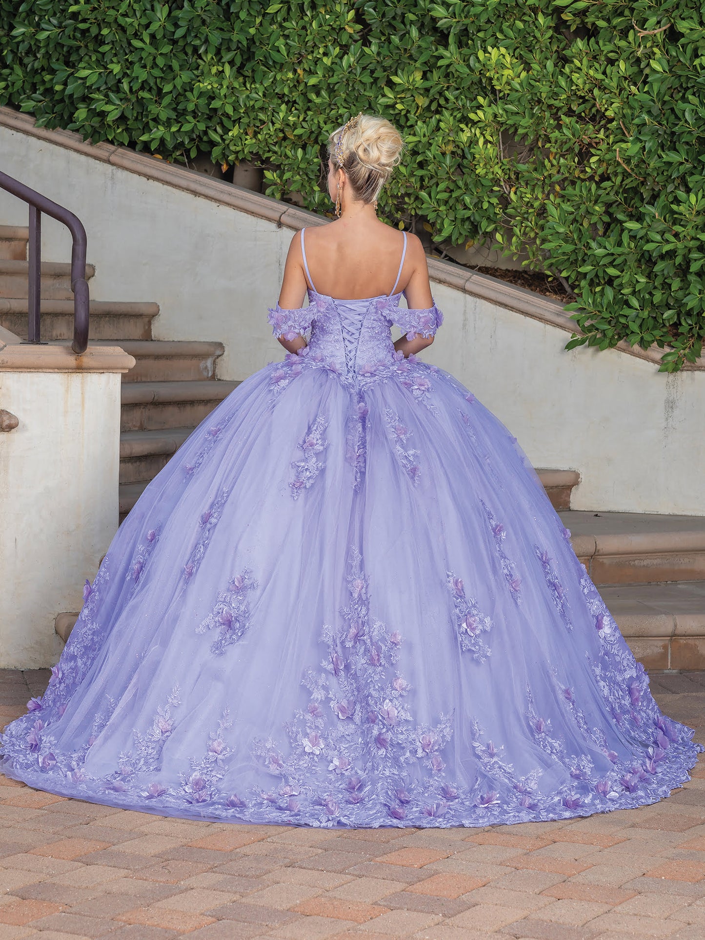 DQ25-1747 ELEGANT OFF-THE-SHOULDER QUINCEANERA GOWN WITH EMBROIDERED FLORAL APPLIQUES