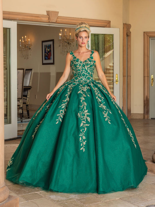 DQ25-1755 ELEGANT FLOOR-LENGTH GOWN WITH SHEER OVERLAY AND EMBELLISHED APPLIQUES