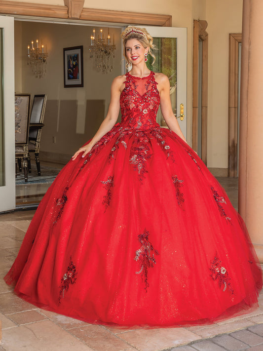 DQ25-1761 LUXURIOUS HALTER-NECK BALL GOWN WITH FLORAL EMBROIDERY