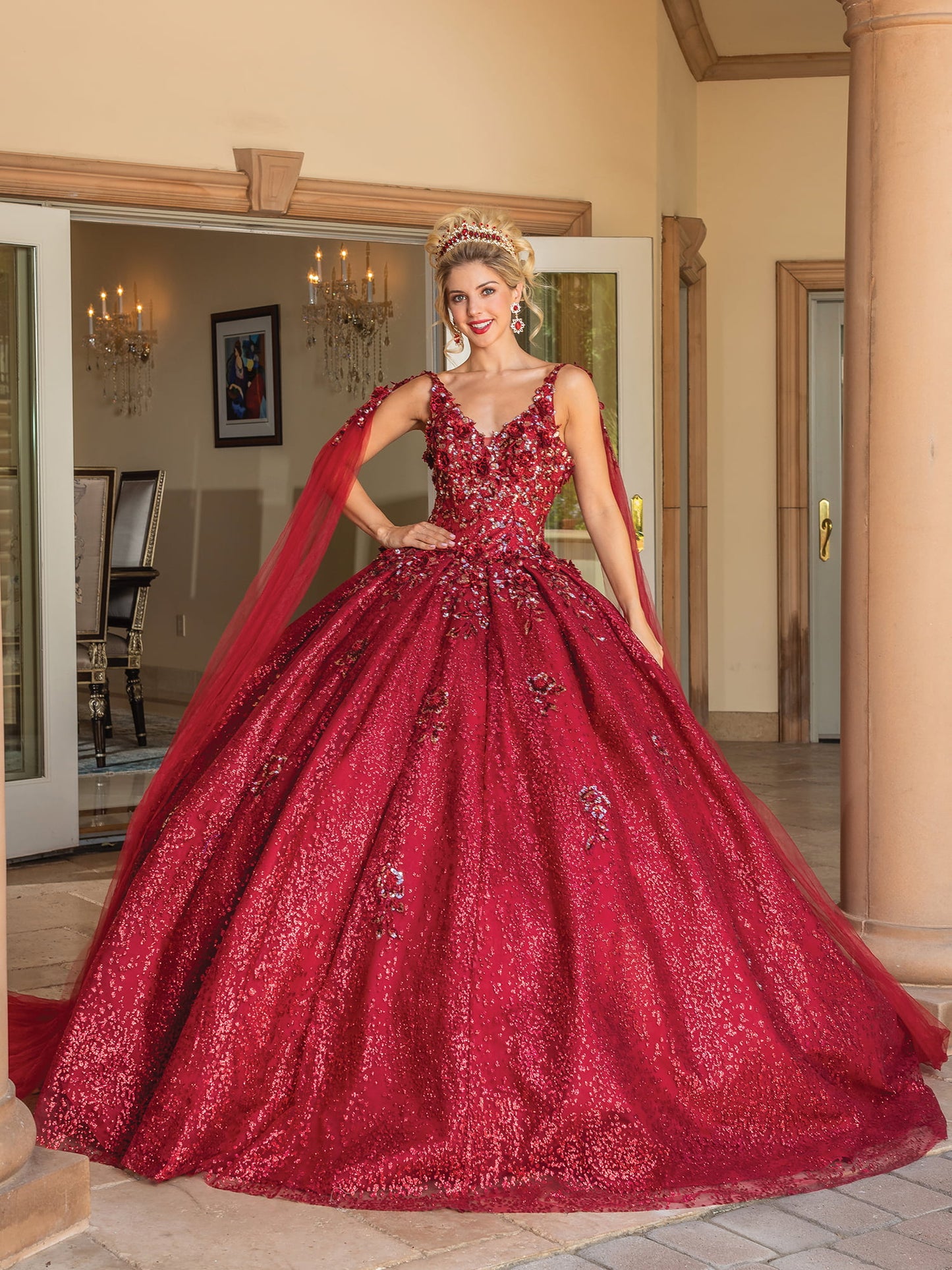 DQ25-1764 MAJESTIC SEQUINED BALL GOWN WITH EMBROIDERED BODICE