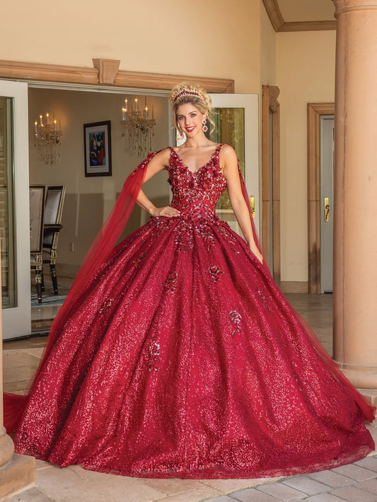 DQ25-1764 MAJESTIC SEQUINED BALL GOWN WITH EMBROIDERED BODICE