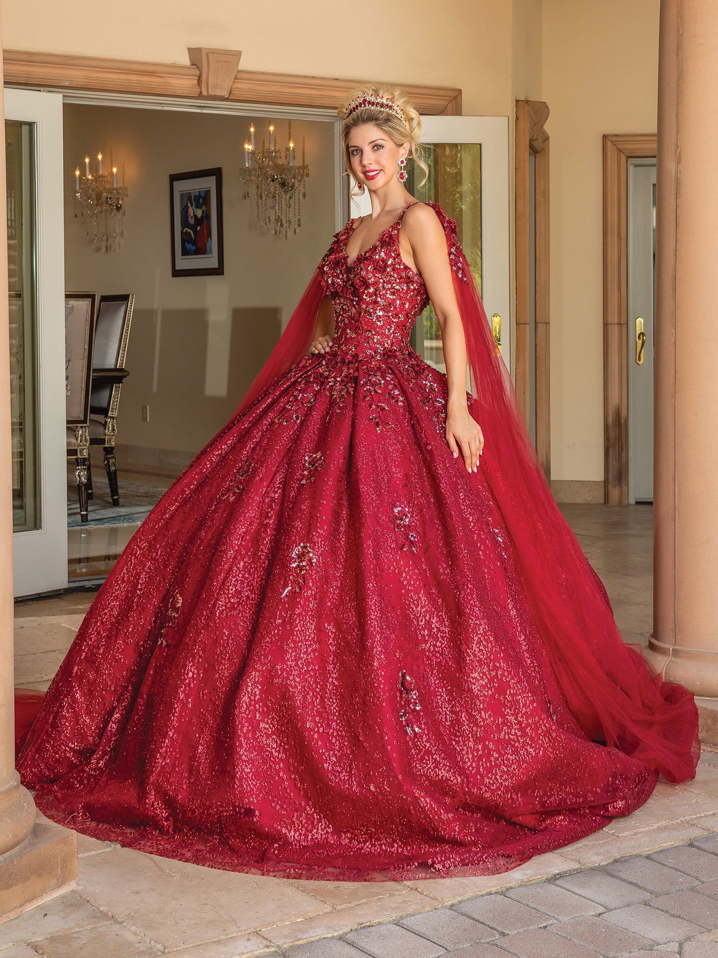 DQ25-1764 MAJESTIC SEQUINED BALL GOWN WITH EMBROIDERED BODICE