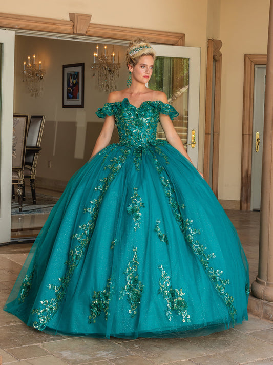 DQ25-1766 OPULENT OFF-THE-SHOULDER BALL GOWN WITH FLORAL EMBELLISHMENTS
