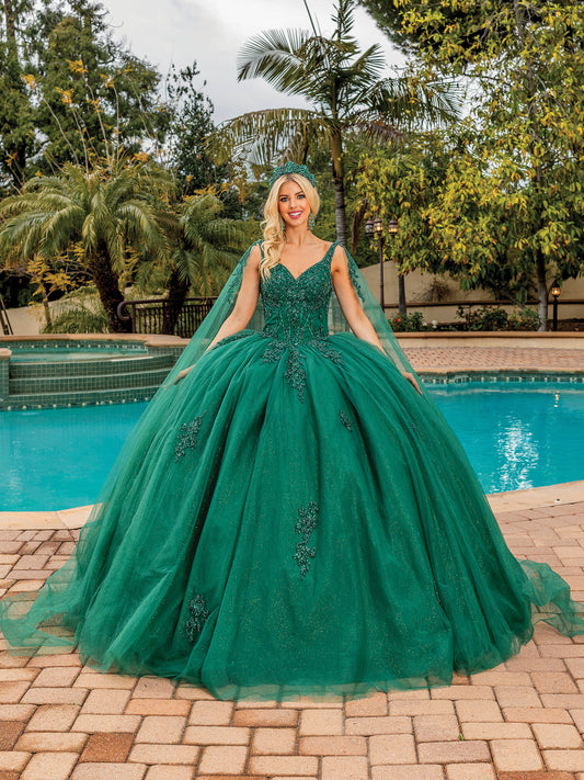 DQ25-1767 V-NECK BALL GOWN WITH BEADED EMBROIDERY