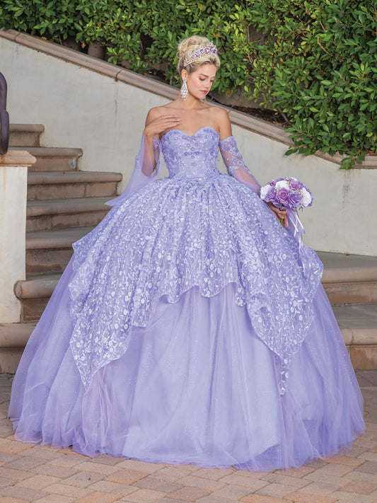 DQ25-1773 TRAPLESS GOWN WITH SEQUINED LACE BODICE AND FULL TULLE SKIRT